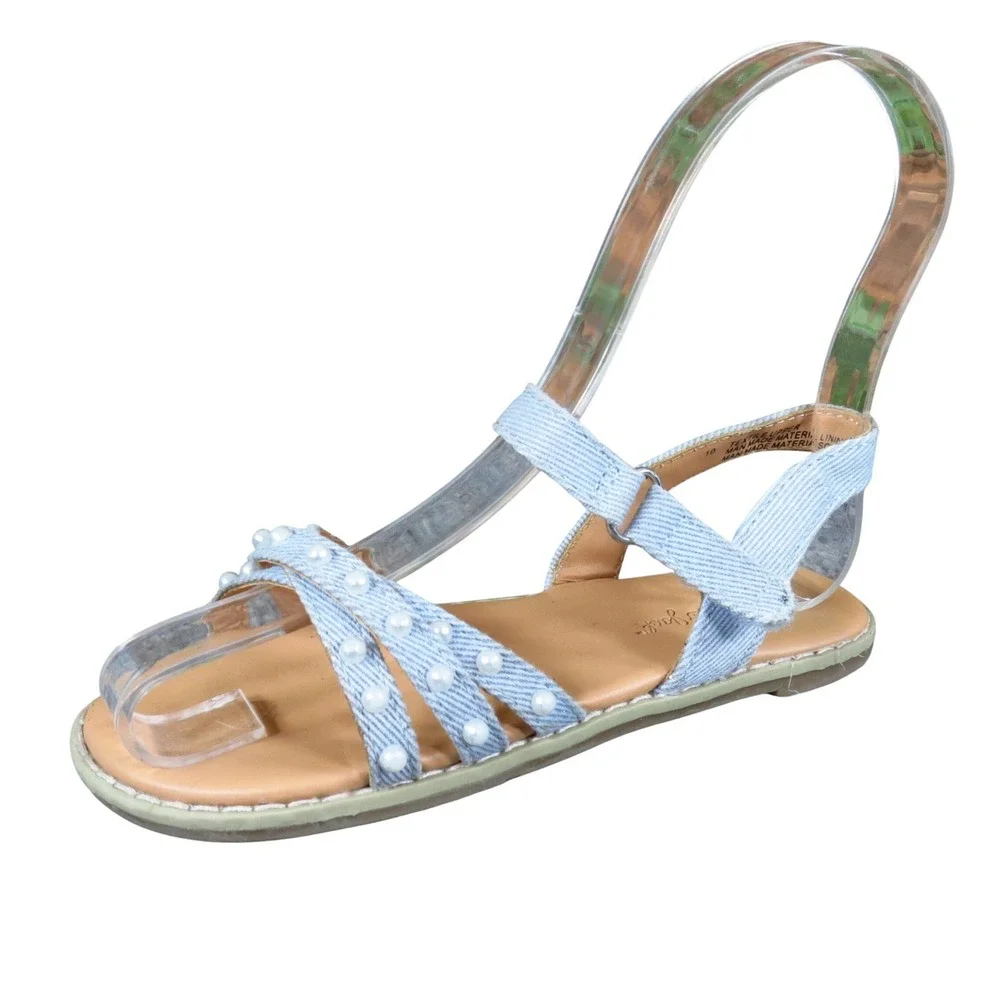Cat &‎ Jack Pearl Denim Toddler Girl Strappy Sandals Size 10 Summer Light Blue